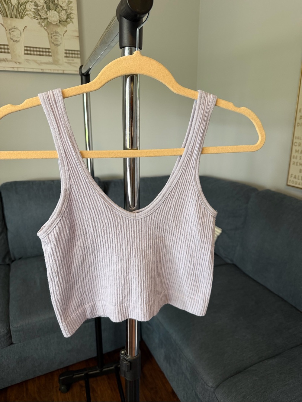 Free People Lavender Ribbed V-Neck Crop Tank